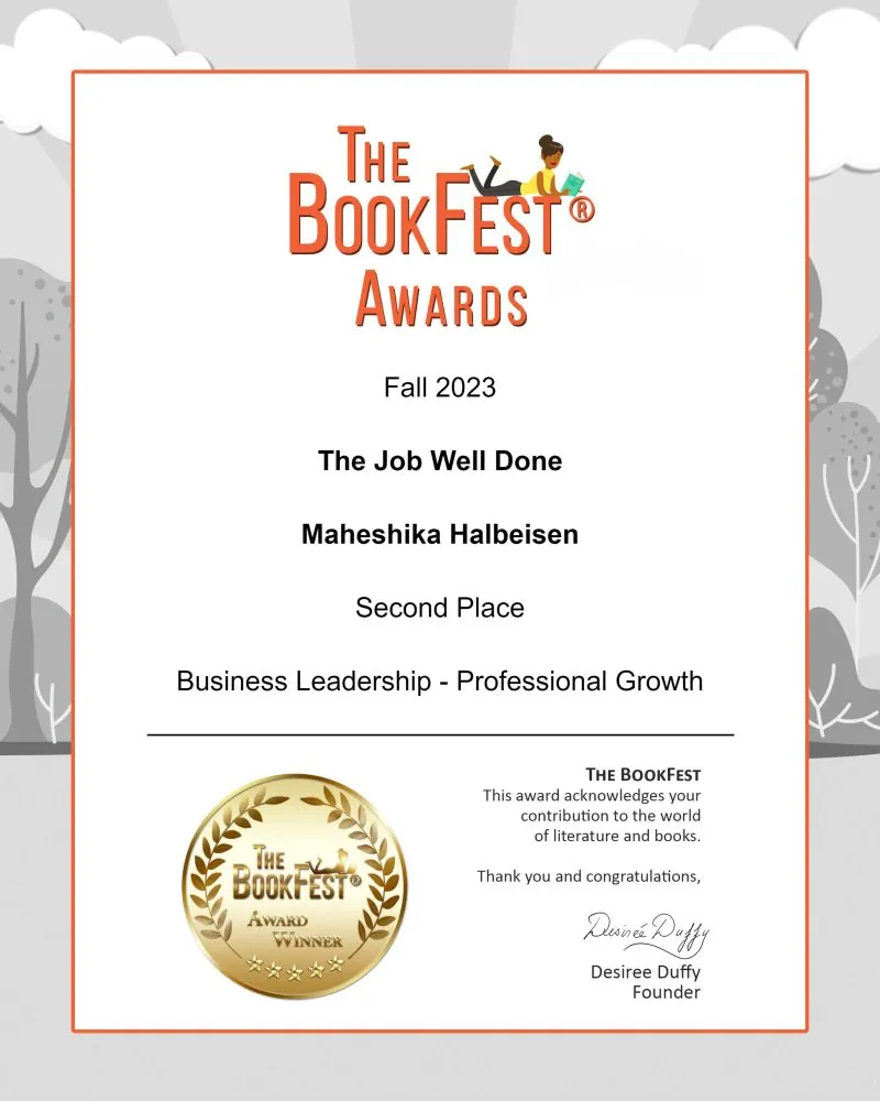 The BookFest Awards Fall 2023 certificate, Second Place, Business Leadership: Professional Growth