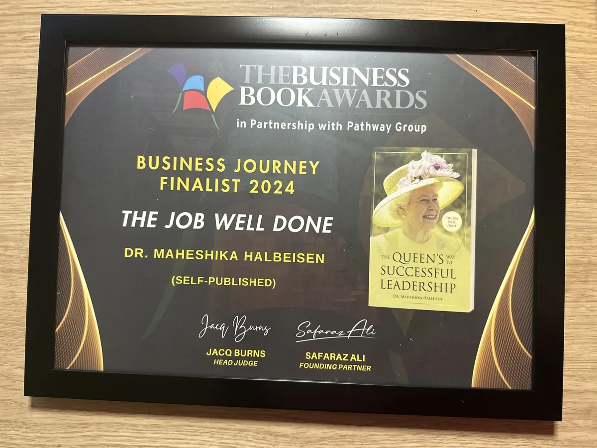 Framed Business Book Awards 2024 finalist certificate for The Job Well Done